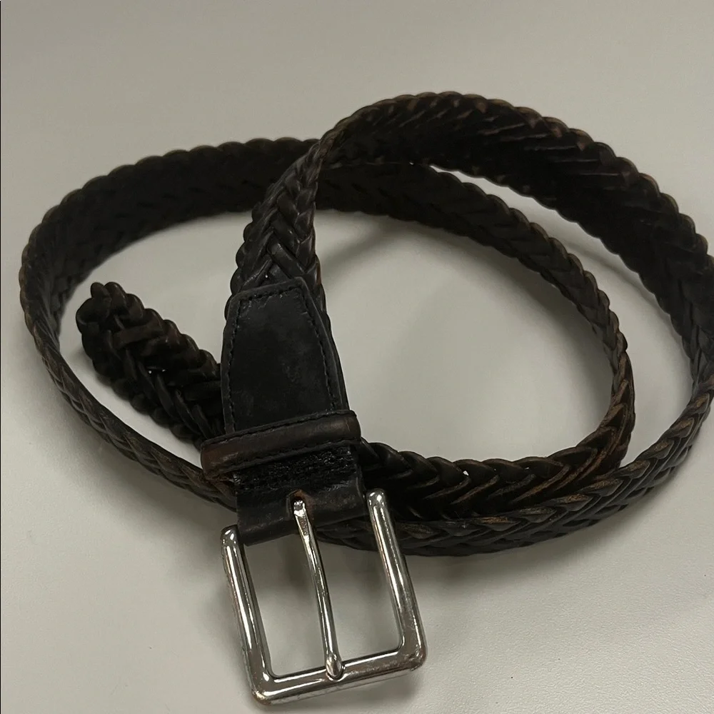 Cole Haan Dark Brown Leather Braided with Silver Tone buckle size 36”